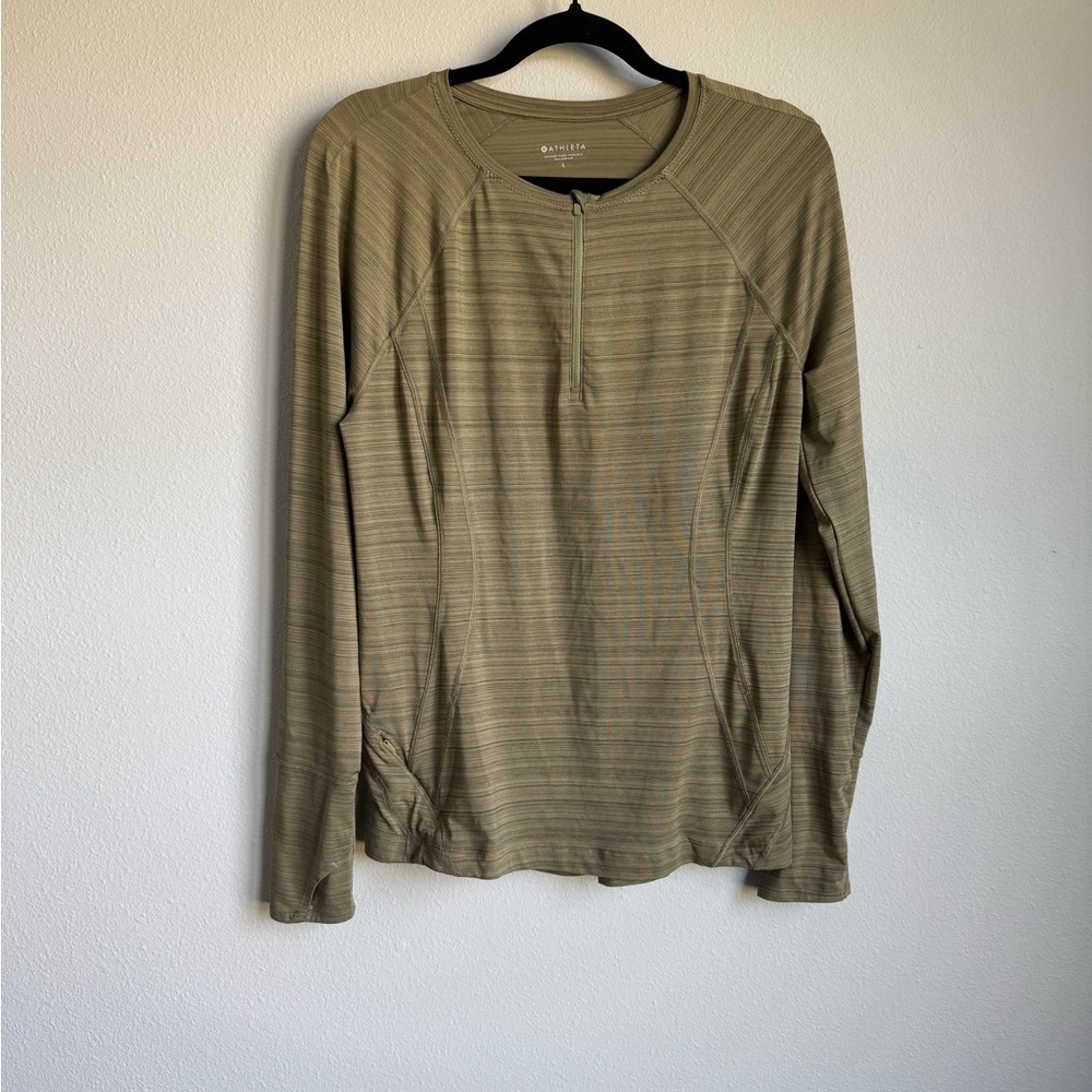 Athleta Women's Long Sleeve Zip Top Olive Green Fall Size Large Workout Active
